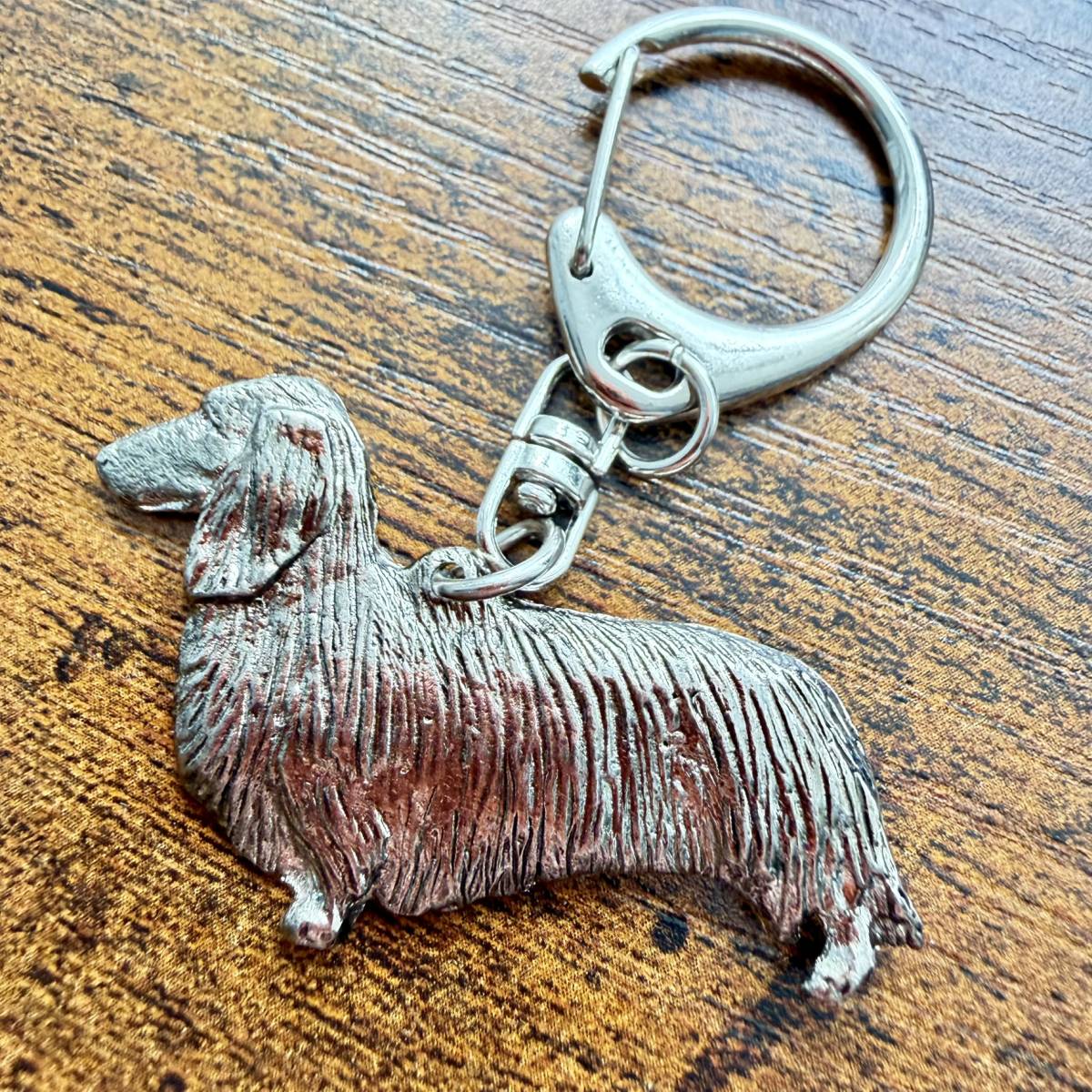 Dachshund Long Hair Keyring | Nickel Silver | Alden Arts