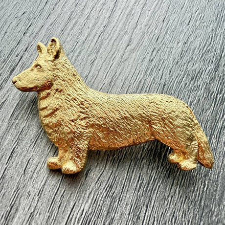 Corgi Cardigan Brooch - Gold Plate | Alden Arts