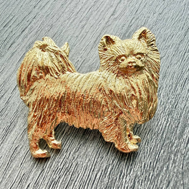 Chihuahua Long Hair Brooch - Gold Plate | Alden Arts