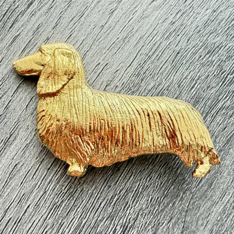 Dachshund Long Hair Brooch - Gold Plate | Alden Arts