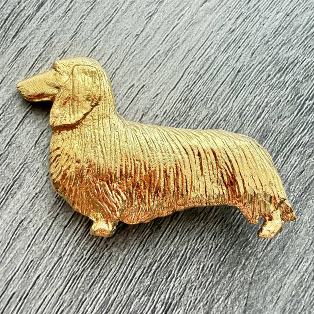 Dachshund Long Hair Brooch - Gold Plate | Alden Arts