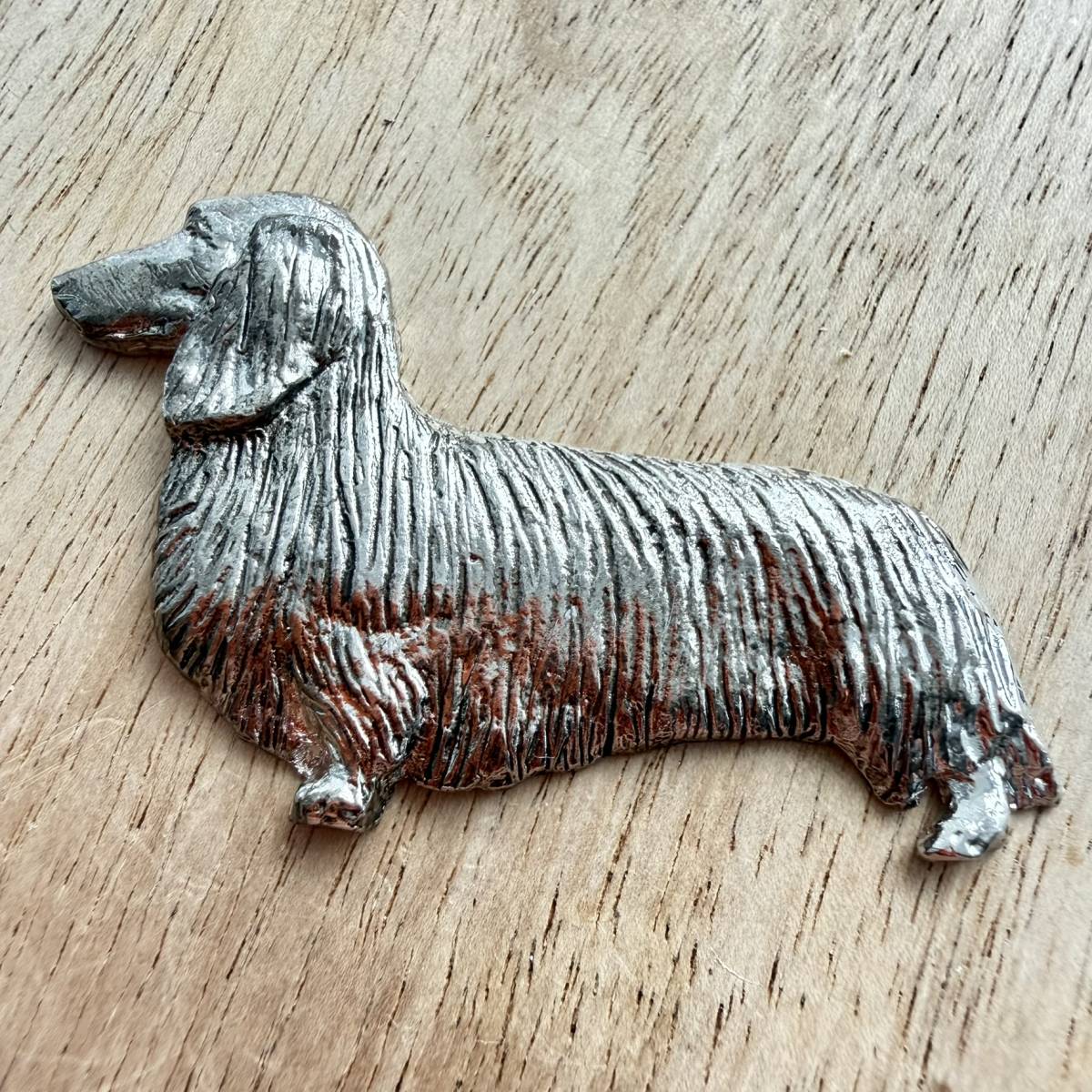 Dachshund Long Hair Brooch - Nickel Silver | Alden Arts