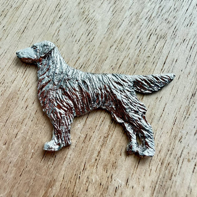 Flat Coated Retriever Brooch - Nickel Silver | Alden Arts