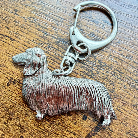 Dachshund Long Hair Keyring | Nickel Silver | Alden Arts
