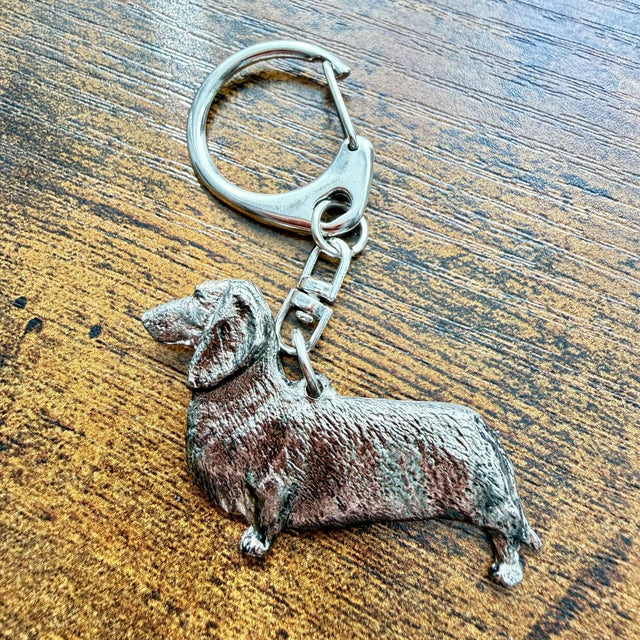 Dachshund Smooth Hair Keyring | Nickel Silver | Alden Arts