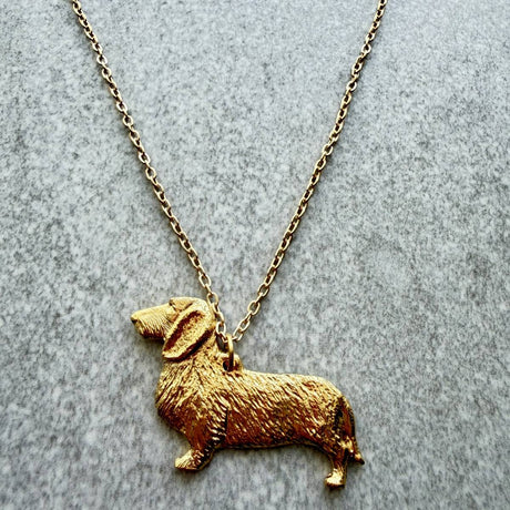 Dachshund Wire Hair Pendant | Gold Plate | Alden Arts